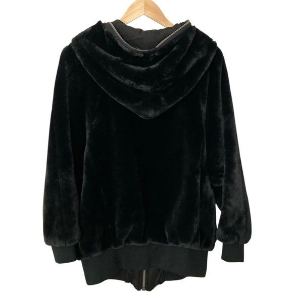 FREE PEOPLE Turn Up Hooded Faux Mink Fur Oversized Teddy Bomber Jacket Black - Picture 10 of 16